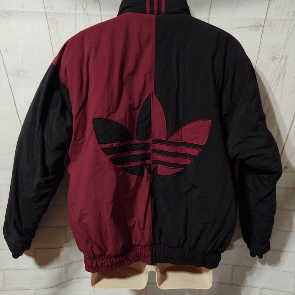 Vintage Adidas Mens Sz M Winter Jacket Trefoil Logo Maroon/Black Like New! - Picture 3 of 10